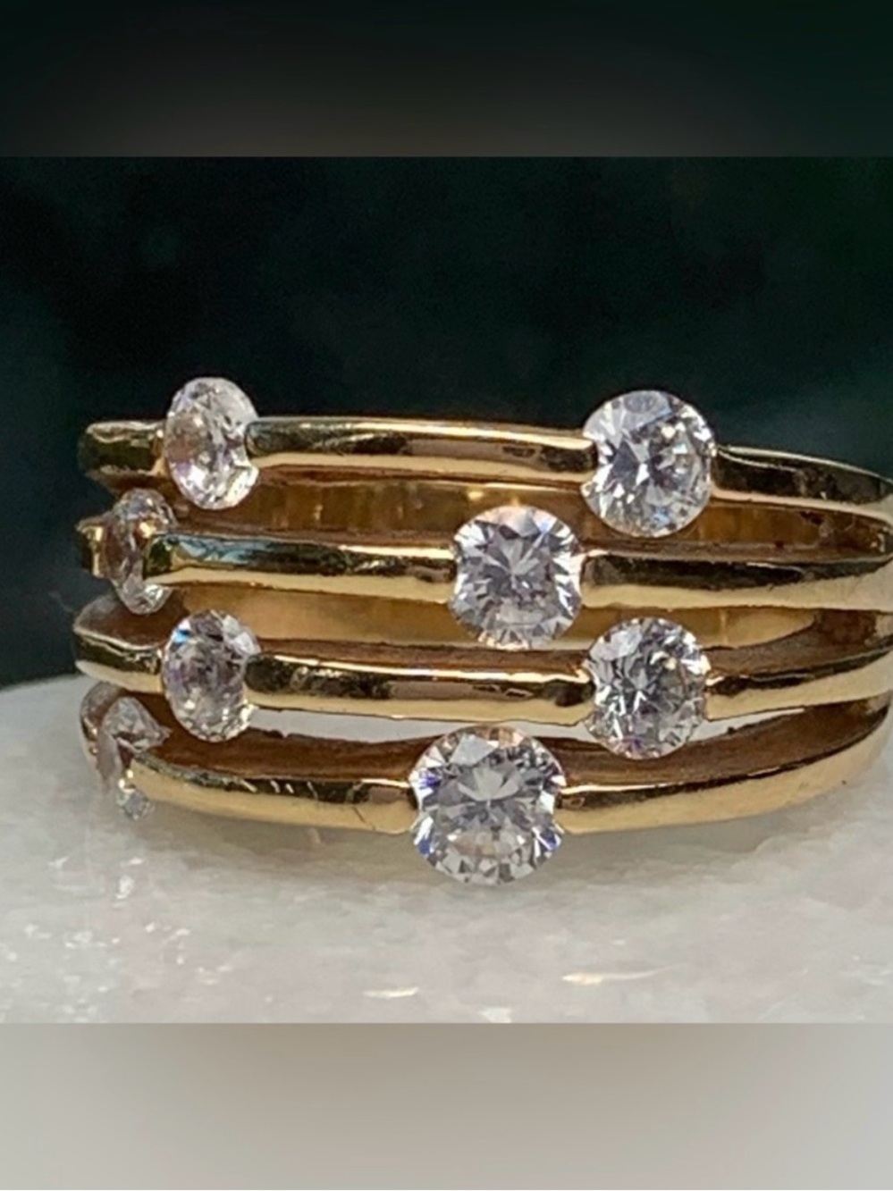 Gold Tone CZ Multi Row Ring Size 6.75 18K Electroplated Statement Band